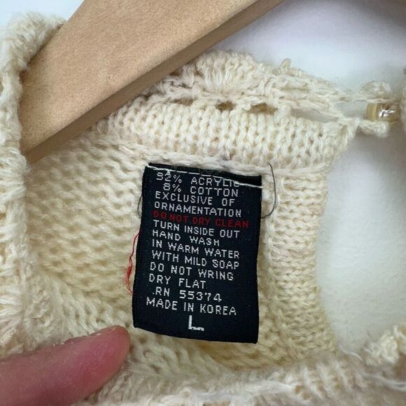 2OANS Knits by Mariea Kim Women’s Neutral Crochet Peter Pan Collar Sweater - Picture 4 of 12